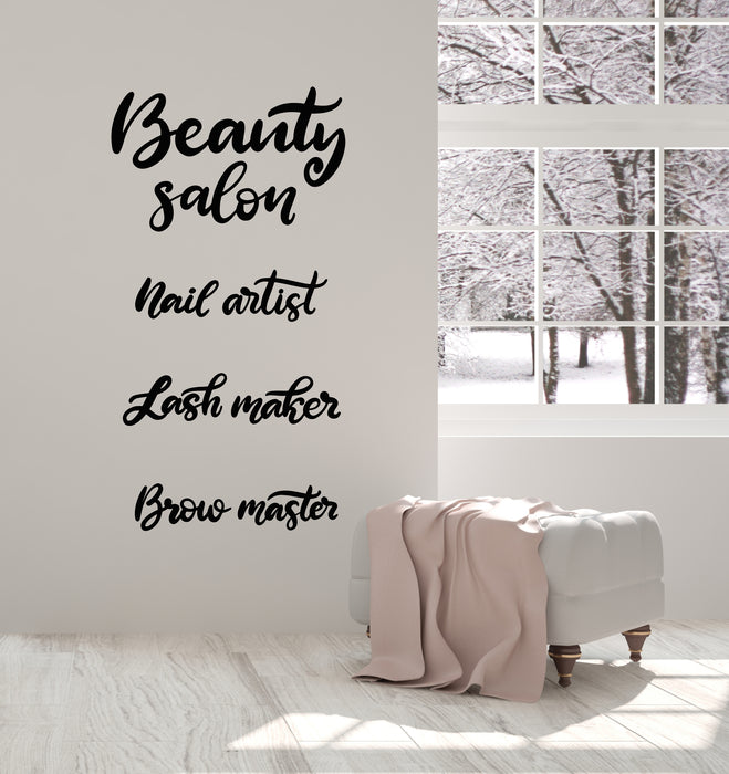 Vinyl Wall Decal Lettering Nail Artist Lash Maker Brow Master Beauty Salon Stickers Mural (g1560)