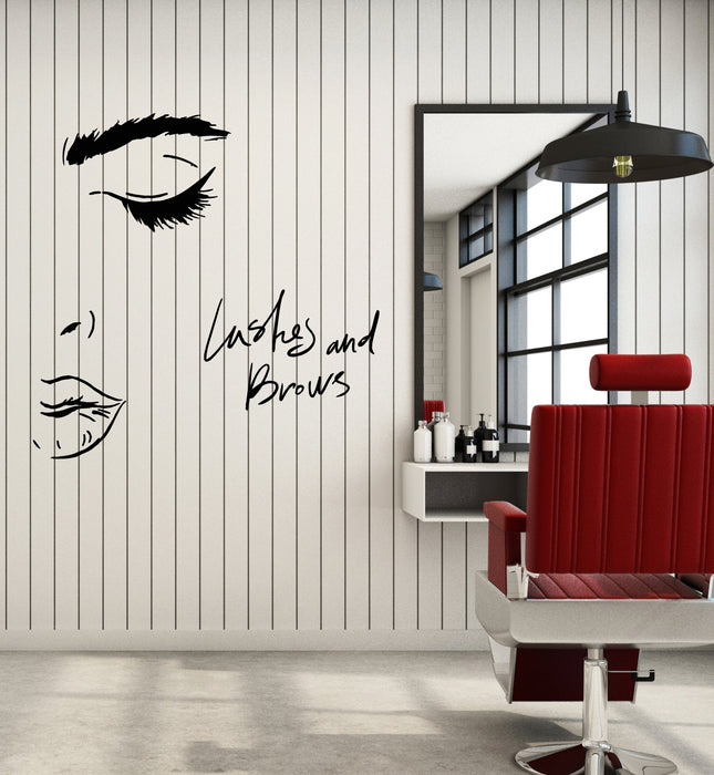 Vinyl Wall Decal Lettering Lashes And Brows Woman Beauty Face Stickers Mural (g1639)