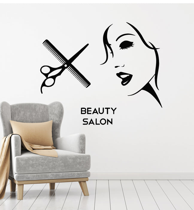 Vinyl Wall Decal Woman Abstract Face Beauty Hairdressing Salon Tools Stickers Mural (g2518)