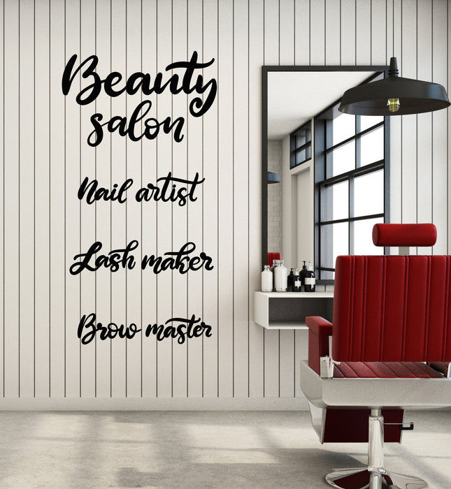 Vinyl Wall Decal Lettering Nail Artist Lash Maker Brow Master Beauty Salon Stickers Mural (g1560)