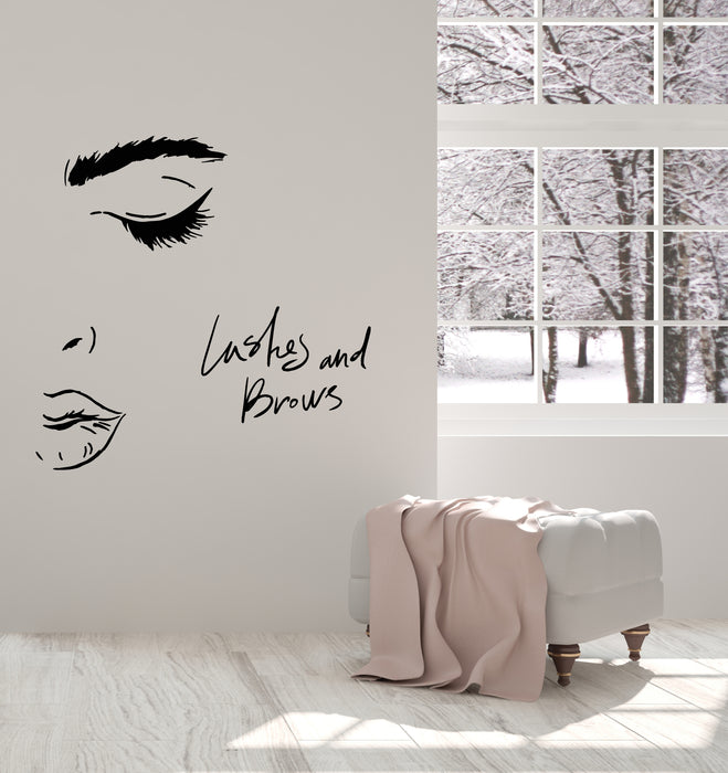 Vinyl Wall Decal Lettering Lashes And Brows Woman Beauty Face Stickers Mural (g1639)