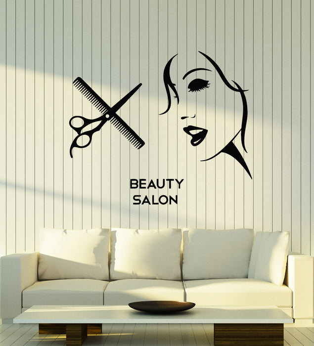 Vinyl Wall Decal Woman Abstract Face Beauty Hairdressing Salon Tools Stickers Mural (g2518)