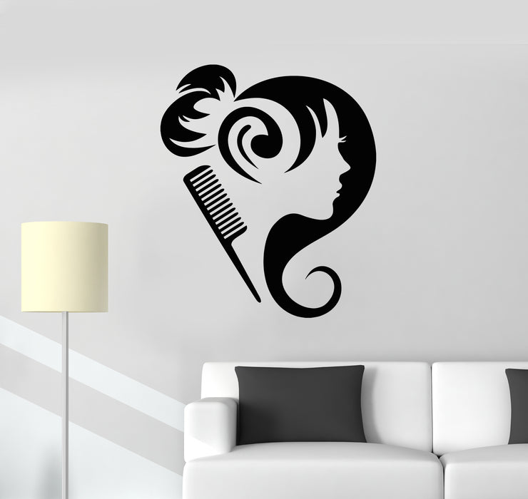 Vinyl Wall Decal Hairbrush Barber Girl Haircut Beauty Salon Stickers Mural (g483)