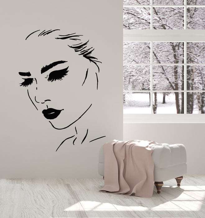 Vinyl Wall Decal Female Face Makeup Lip Cosmetics Beauty Spa Salon Stickers Mural (g945)