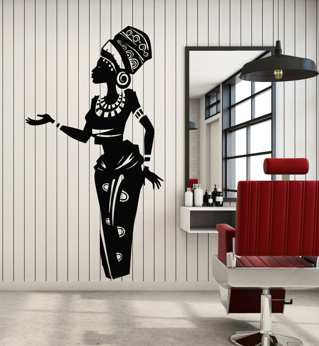 Vinyl Wall Decal Beauty Afro Woman Black Lady Turban Stickers Mural (g5196)