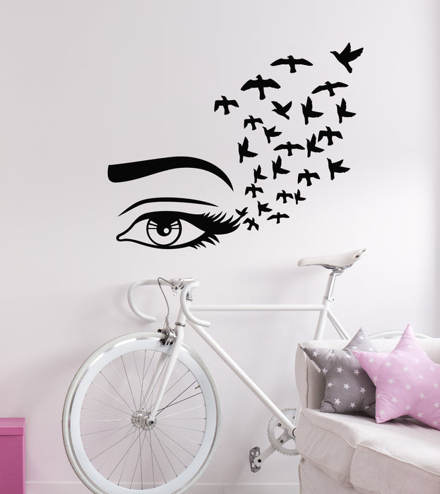 Vinyl Wall Decal Woman Eye  Eyebrows Beauty Salon Birds Patterns Stickers Mural (g7489)