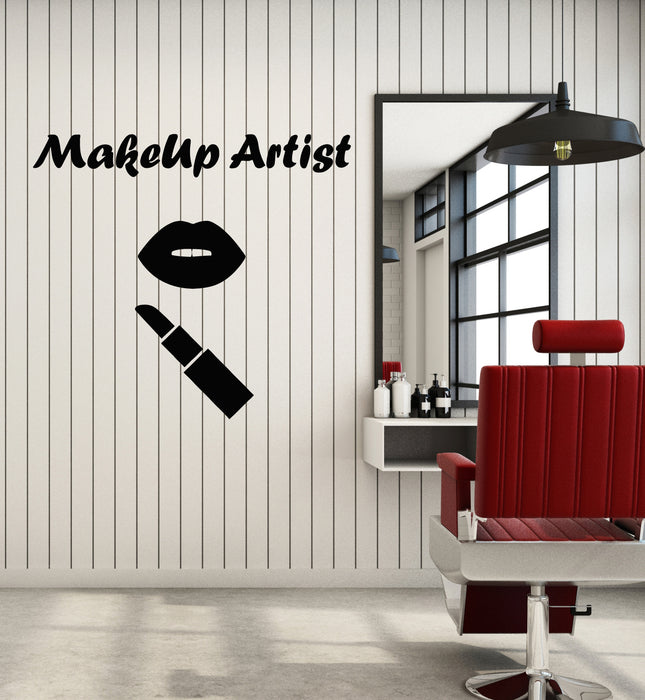 Vinyl Wall Decal Beauty Salon Makeup Artist Lipstick Lips Cosmetics Stickers Mural (g6952)