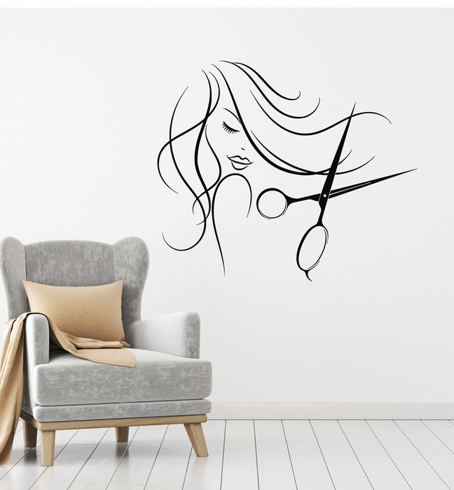 Vinyl Wall Decal Beauty Hair Salon Lettering Scissors Woman Stickers Mural (g4235)