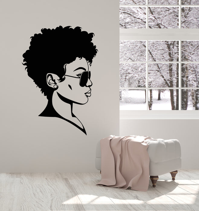 Vinyl Wall Decal Beauty Salon Afro Girl Profile Woman Face Hairstyle Stickers Mural (g4353)