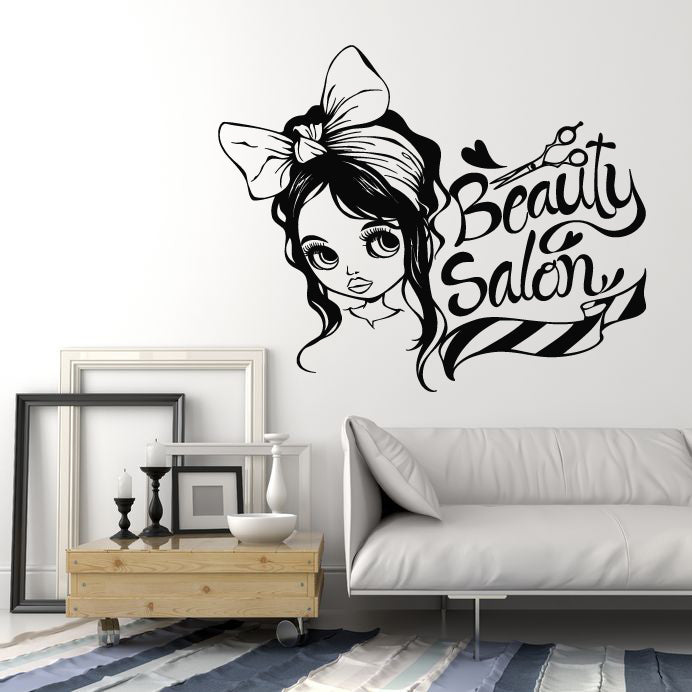 Vinyl Wall Decal Beauty Hair Salon Logo Doll Scissors Hairdresser Stickers Mural (g5043)