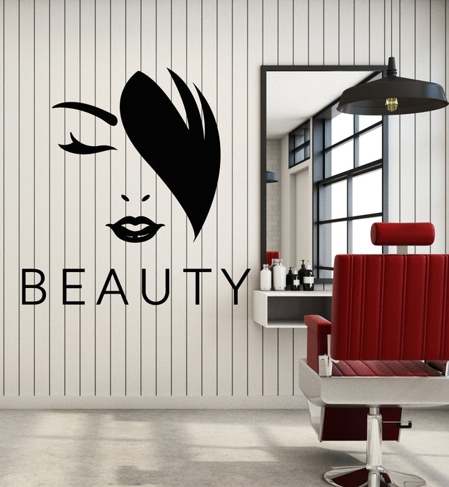 Vinyl Wall Decal Beautiful Girl Face Beauty Spa Hair Salon Stickers Mural (g5102)