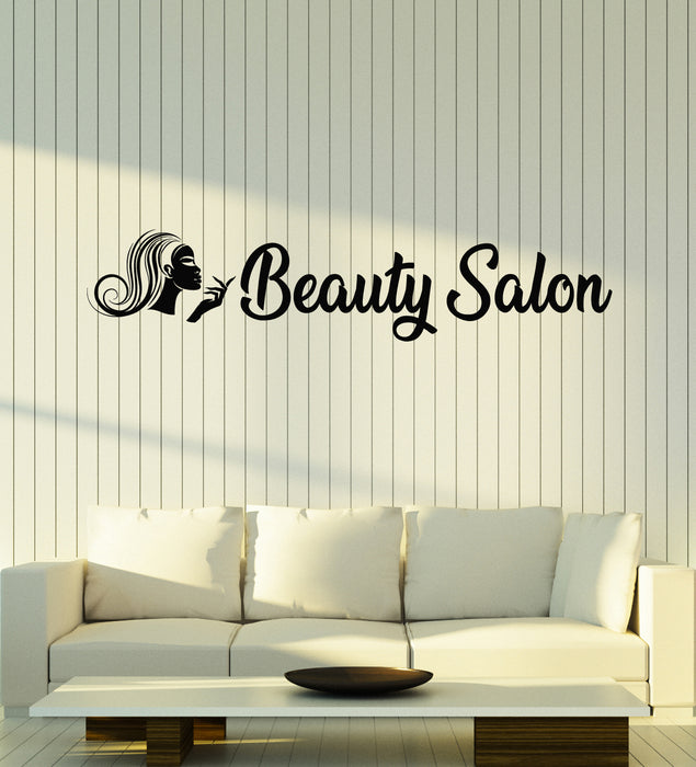 Vinyl Wall Decal Words Beauty Spa Hair Salon Logo Woman Face Stickers Mural (g5987)