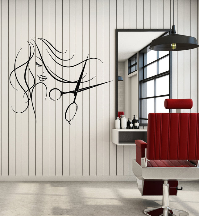 Vinyl Wall Decal Beauty Hair Salon Lettering Scissors Woman Stickers Mural (g4235)