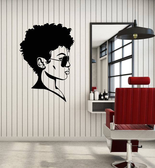Vinyl Wall Decal Beauty Salon Afro Girl Profile Woman Face Hairstyle Stickers Mural (g4353)