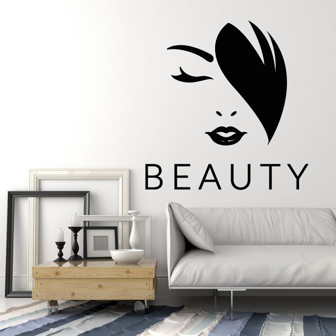 Vinyl Wall Decal Beautiful Girl Face Beauty Spa Hair Salon Stickers Mural (g5102)
