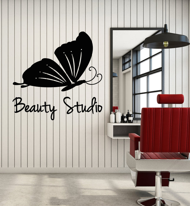 Vinyl Wall Decal Beauty Hair Salon Decor Logo Butterfly Stickers Mural (g5298)