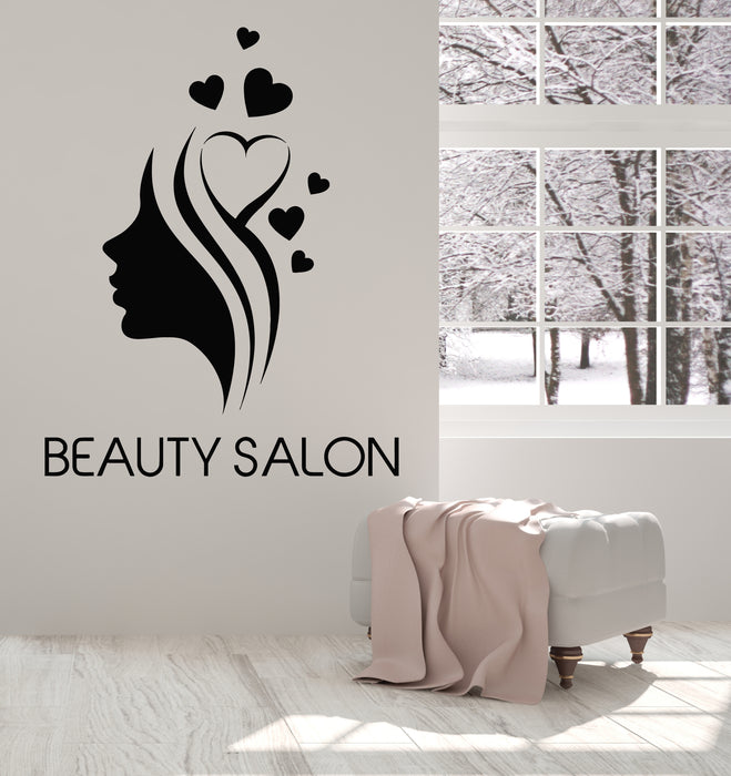 Vinyl Wall Decal Abstract Girl Face Beauty Hair Salon Hearts Stickers Mural (g5601)