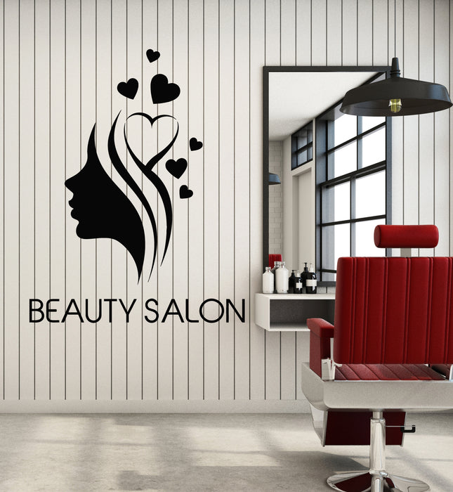 Vinyl Wall Decal Abstract Girl Face Beauty Hair Salon Hearts Stickers Mural (g5601)