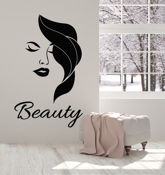 Vinyl Wall Decal Beauty Female Face Makeup Hair Spa Salon Stickers Mural (g5135)