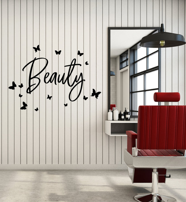 Vinyl Wall Decal Words Beauty Salon Logo Butterflies Patterns Stickers Mural (g6065)