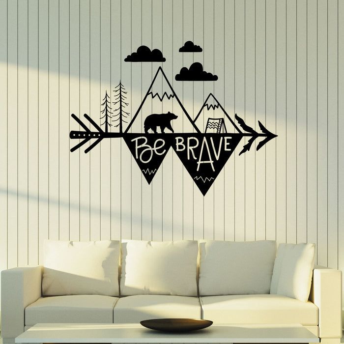 Be Brave Vinyl Wall Decal Decor for Office Motivation Lettering Wigwam Bear Nature Arrow Stickers Mural (k018)