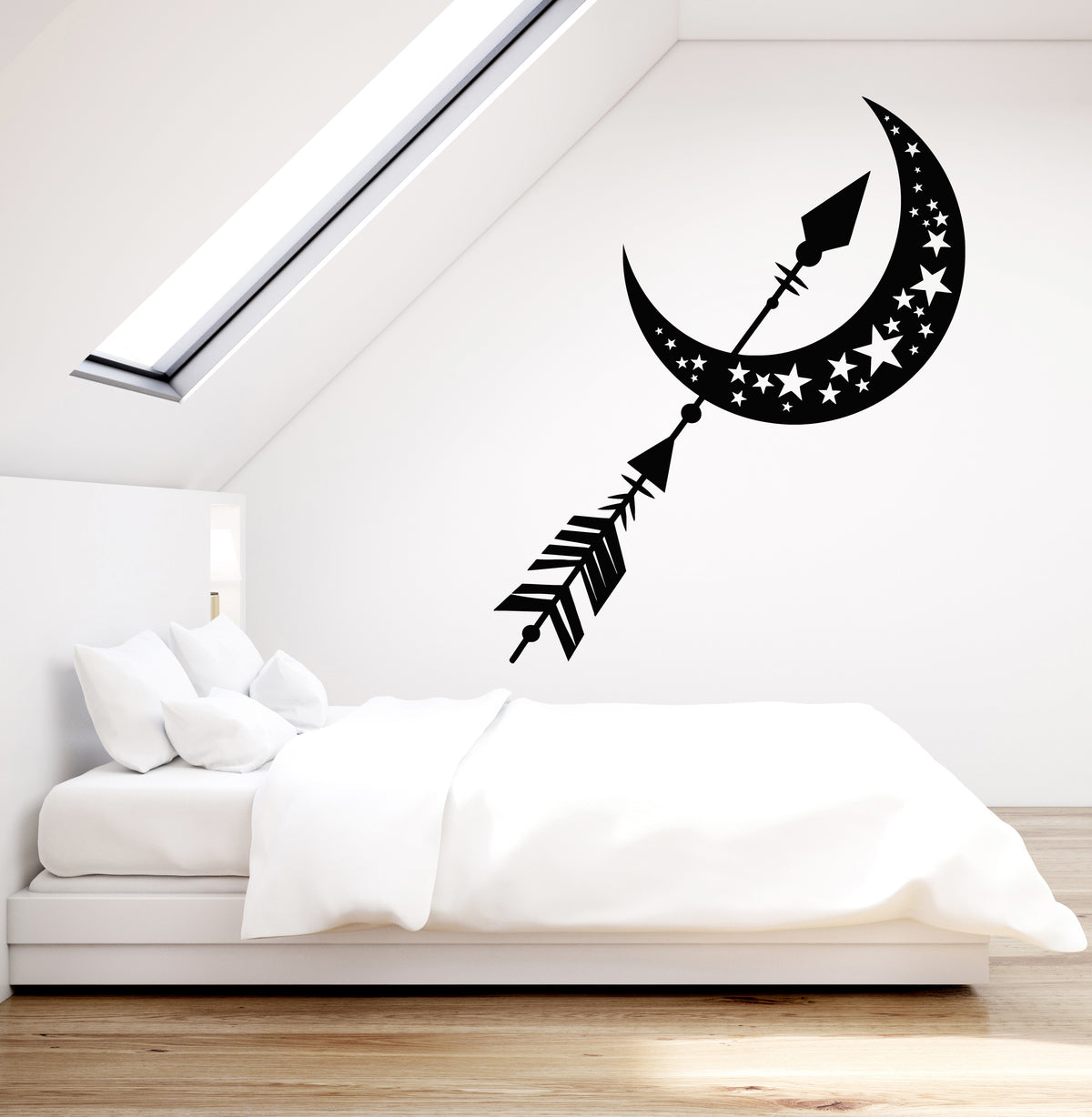 Vinyl Wall Decal Night Bed Moon Crescent Stars Bedroom Interior Sticke ...