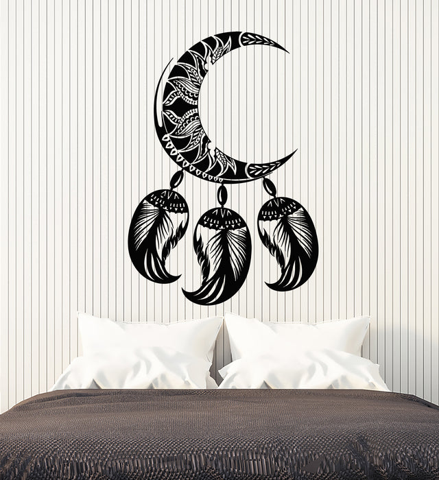Vinyl Wall Decal Crescent Moon Feather Ethnic Ornament Stickers Mural (g2401)