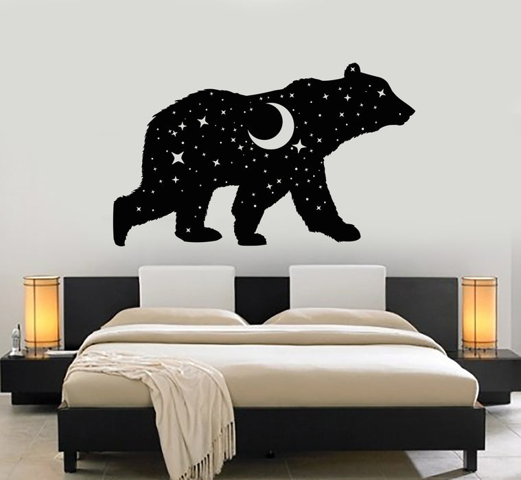 Vinyl Wall Decal Bear Animal Night Sky Moon Stars Bedroom Stickers Mural (g2642)