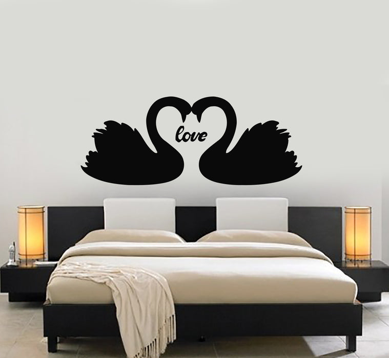 Vinyl Wall Decal Couple Swans Birds Love Romance Bedroom Stickers Mural (g1277)