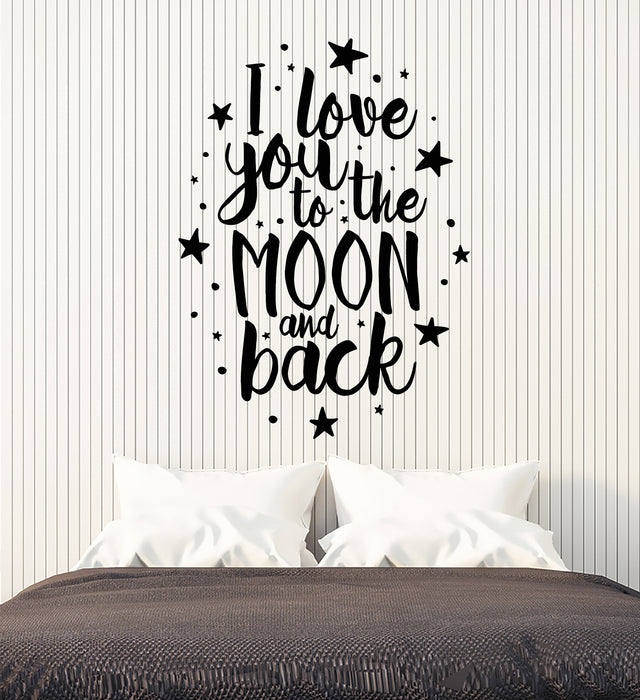 Vinyl Wall Decal Moon Stars Bedroom Romance Love Quote Stickers Mural (g1743)