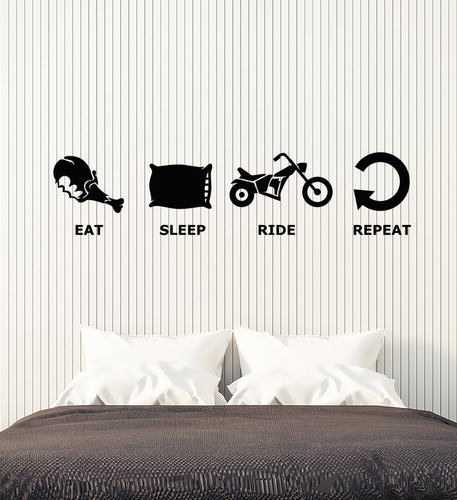 Vinyl Wall Decal Eat Sleep Ride Repeat Biker Man Cave Room Stickers Mural (g2058)