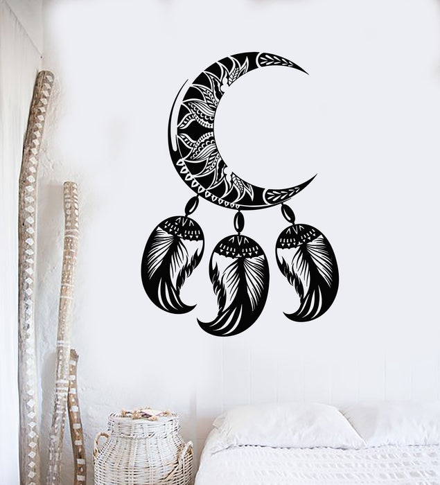 Vinyl Wall Decal Crescent Moon Feather Ethnic Ornament Stickers Mural (g2401)