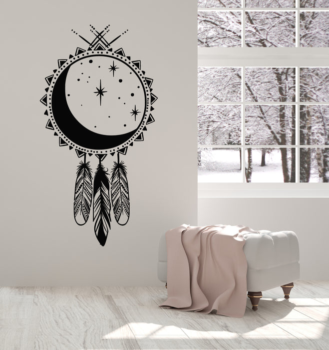 Vinyl Wall Decal Bedroom Moon Stars Night Ethnic Dreamcatcher Stickers Mural (g2445)
