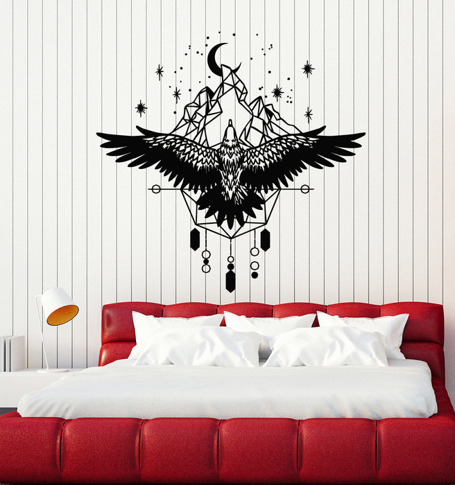 Vinyl Wall Decal Bedroom Night Stars Moon Predatory Bird Eagle Stickers Mural (g6310)