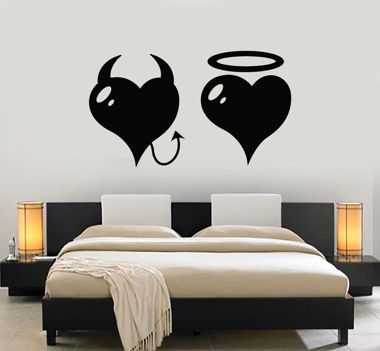 Vinyl Wall Decal Heart Love Romance Devil And Angel Bedroom Stickers Mural (g2935)