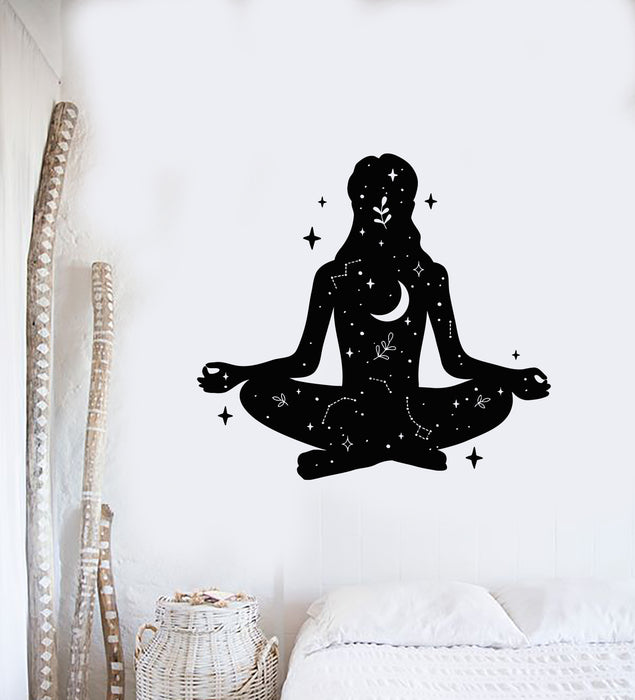Vinyl Wall Decal Girl Lotus Pose Meditation Bedroom Night Stickers Mural (g4209)