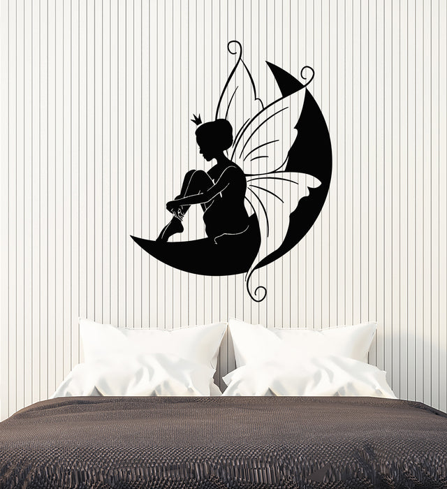Vinyl Wall Decal Fairy Girl Magic Good Night Crescent Moon Stickers Mural (g4210)