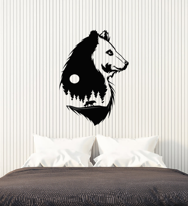 Vinyl Wall Decal Abstract Bear Night Wolf Fir Trees Bedroom Art Stickers Mural (g4224)