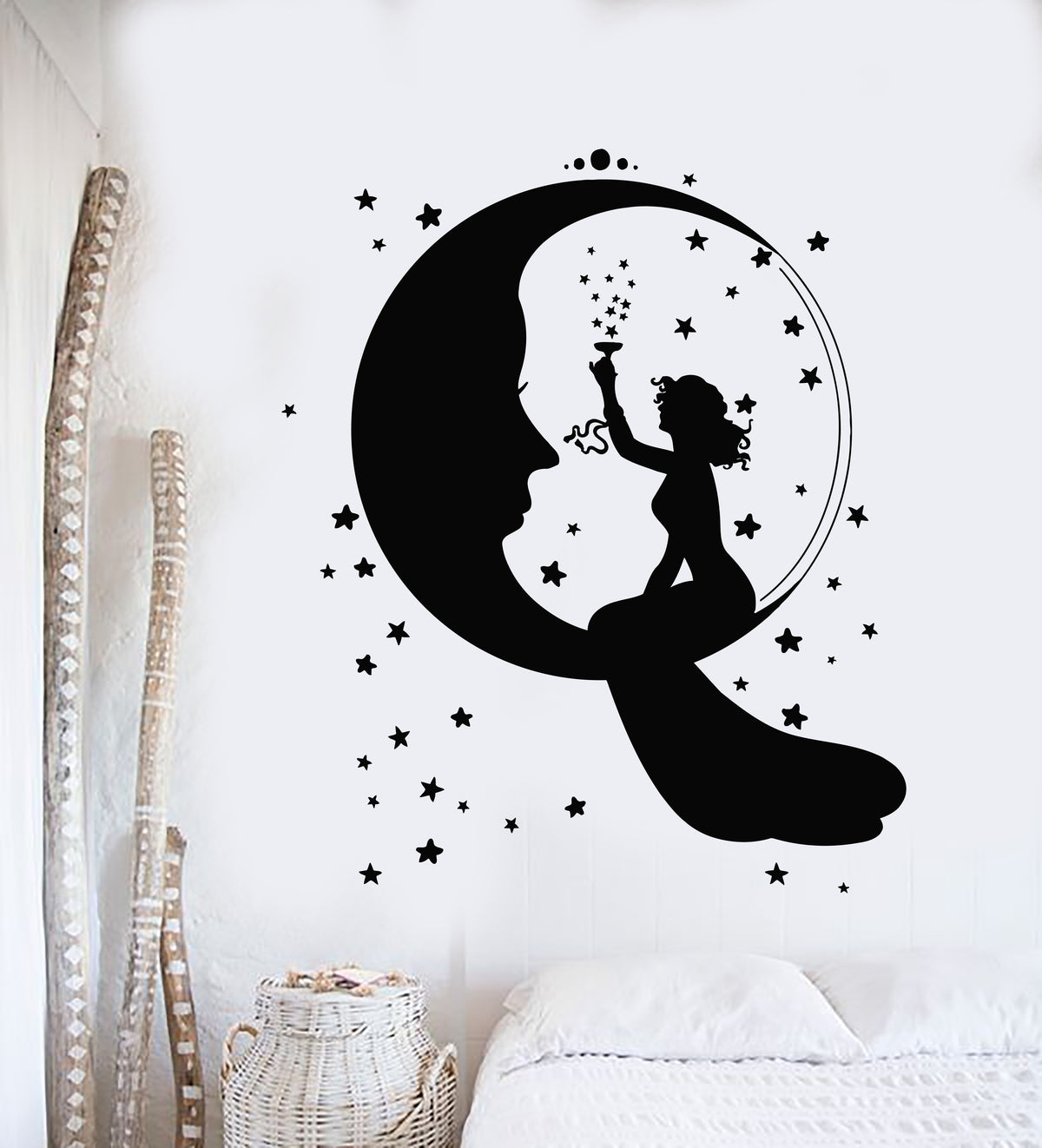 Vinyl Wall Decal Crescent Moon Sexy Girl Night Romance Stars Stickers ...