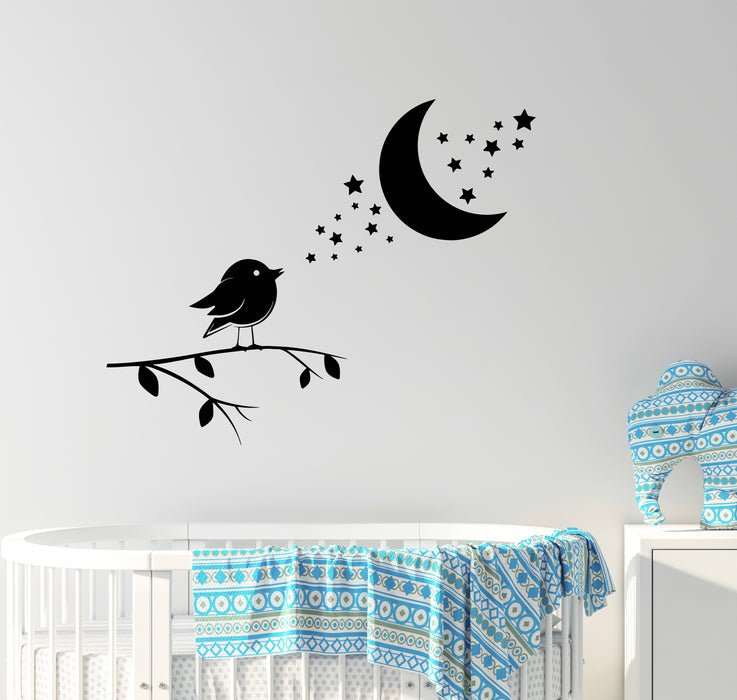 Vinyl Wall Decal Little Bird Child Room Bedroom Night Stars Moon Stickers Mural (g5983)