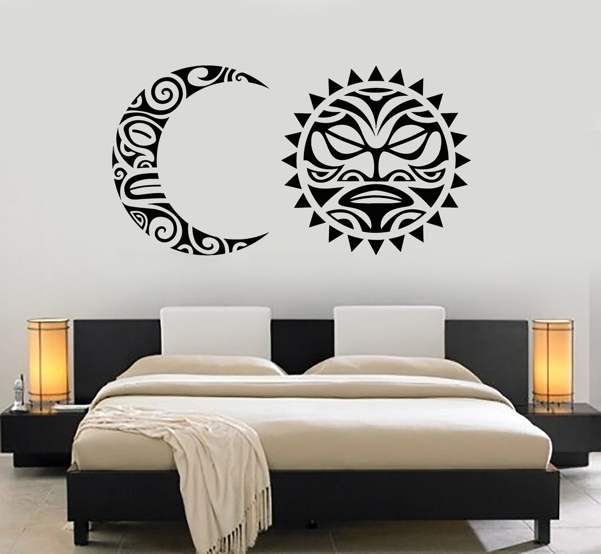 Vinyl Wall Decal Bedroom Crescent Moon Sun Ethnic Style Stickers Mural ...