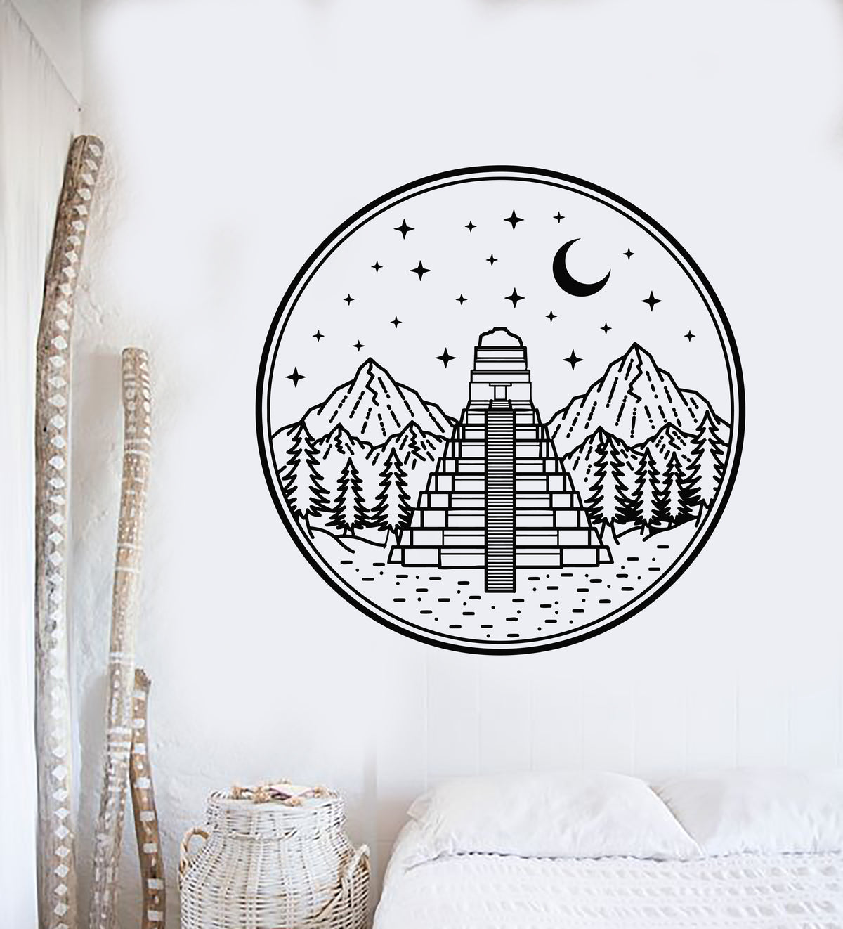 Vinyl Wall Decal Ancient Mayan Pyramid Mountains Night Moon Stickers M ...