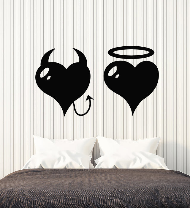 Vinyl Wall Decal Heart Love Romance Devil And Angel Bedroom Stickers Mural (g2935)