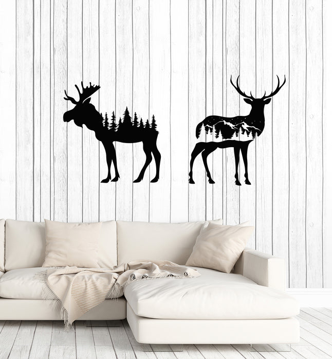 Vinyl Wall Decal Deer Moose Horn Animals Forest Bedroom Nature Stickers Mural (g3960)