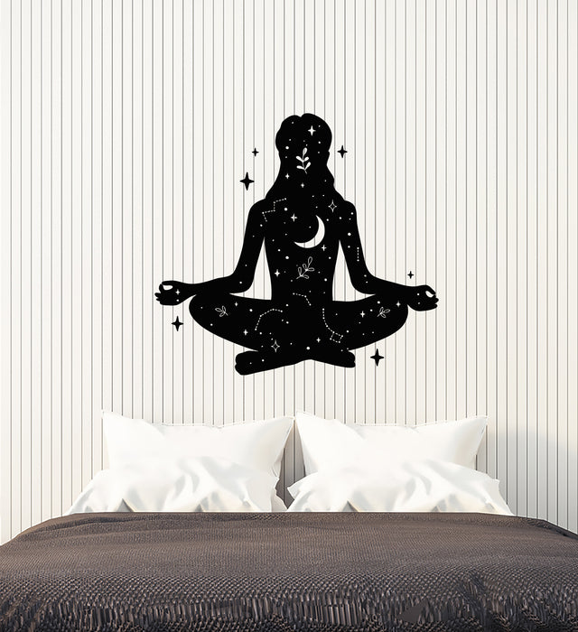 Vinyl Wall Decal Girl Lotus Pose Meditation Bedroom Night Stickers Mural (g4209)