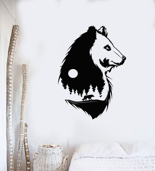Vinyl Wall Decal Abstract Bear Night Wolf Fir Trees Bedroom Art Stickers Mural (g4224)