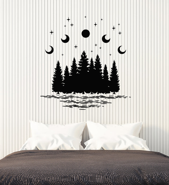 Vinyl Wall Decal Bedroom Night Stars Nature Forest Fir Tree Stickers Mural (g4249)