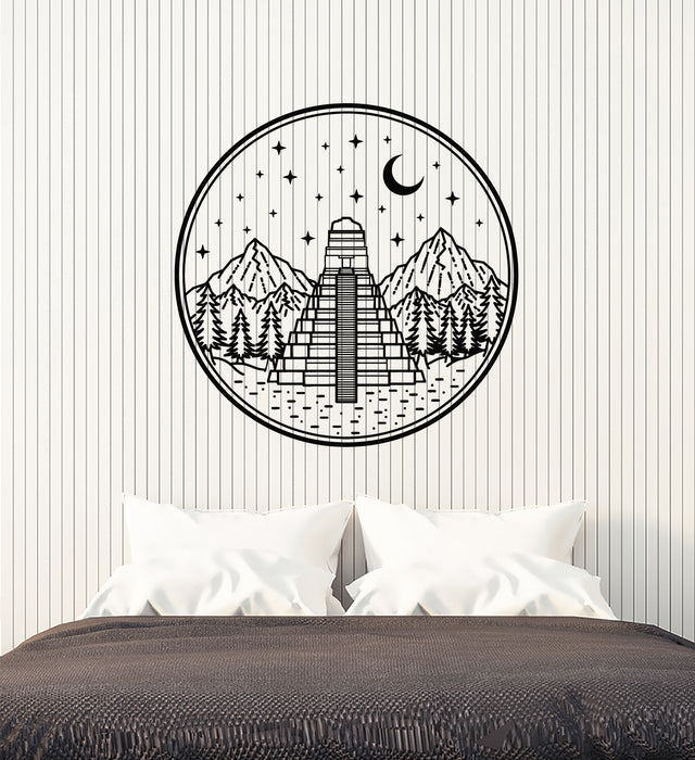 Vinyl Wall Decal Ancient Mayan Pyramid Mountains Night Moon Stickers Mural (g6275)