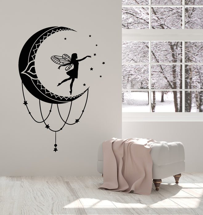Vinyl Wall Decal Crescent Moon Night Stars Fairy Story Bedroom Stickers Mural (g6304)