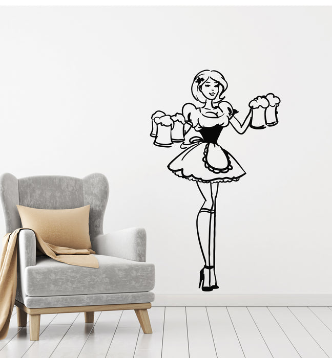 Vinyl Wall Decal Waitress With Beer Alcohol Bar Pub Decor Stickers Mural (g911)